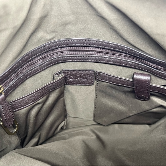 COLE HAAN Copper Brown Pebbled Leather Colorblock Turnlock Satchel Shoulder Bag - Picture 9 of 9